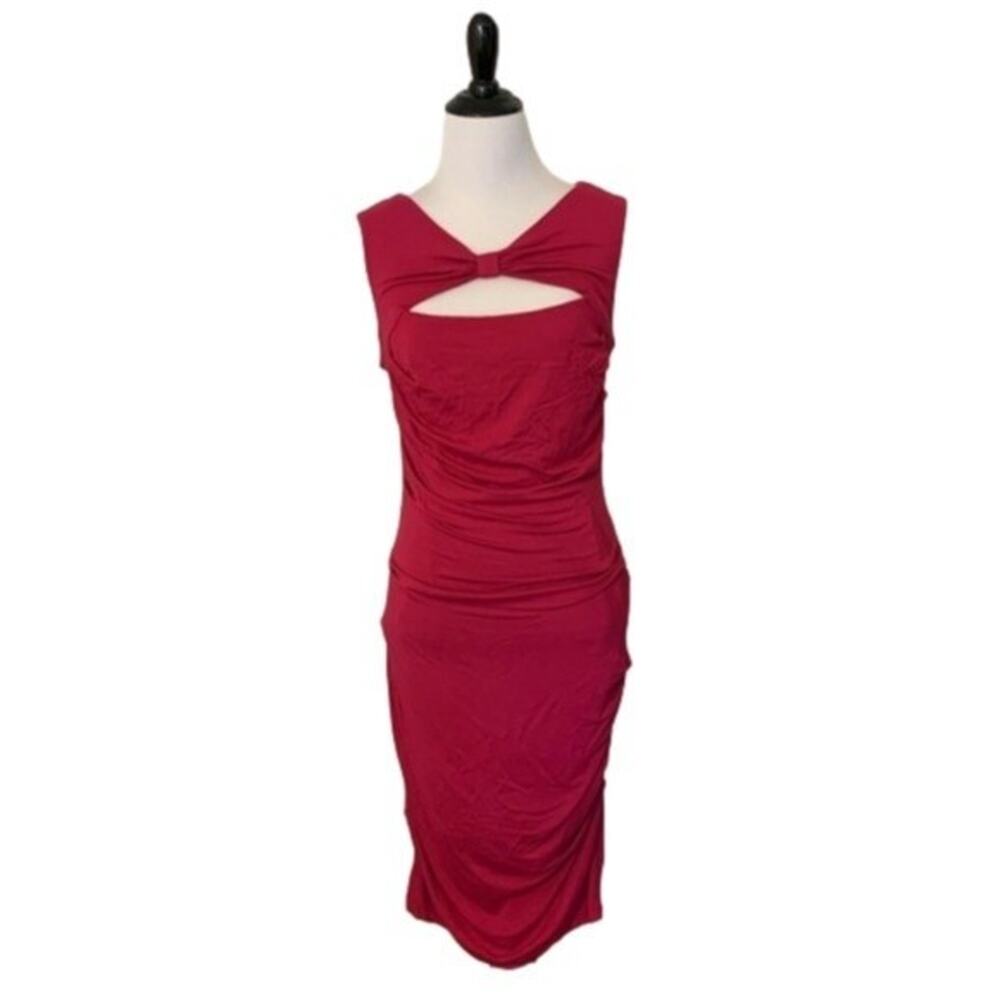 Betsey Johnson Magenta Pink Ruched Bow Cutout Back Sleeveless Sheath Midi Dress